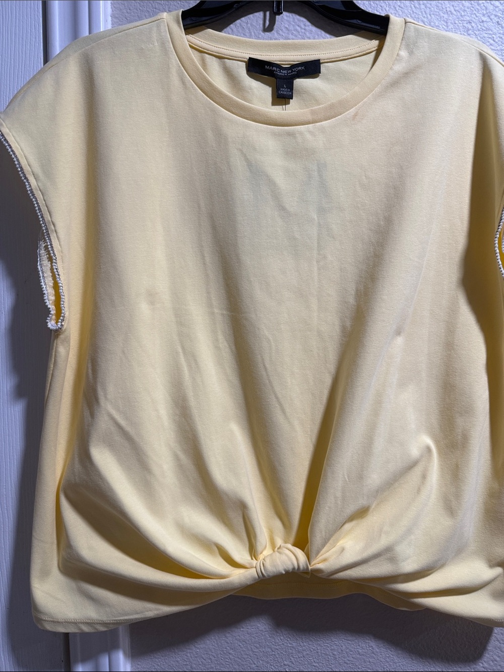 Marc New York Pale Yellow Knot-Front Sleeveless Top